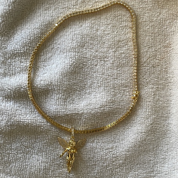 Icy hip hop gold Angel diamonds pendant with tennis necklace